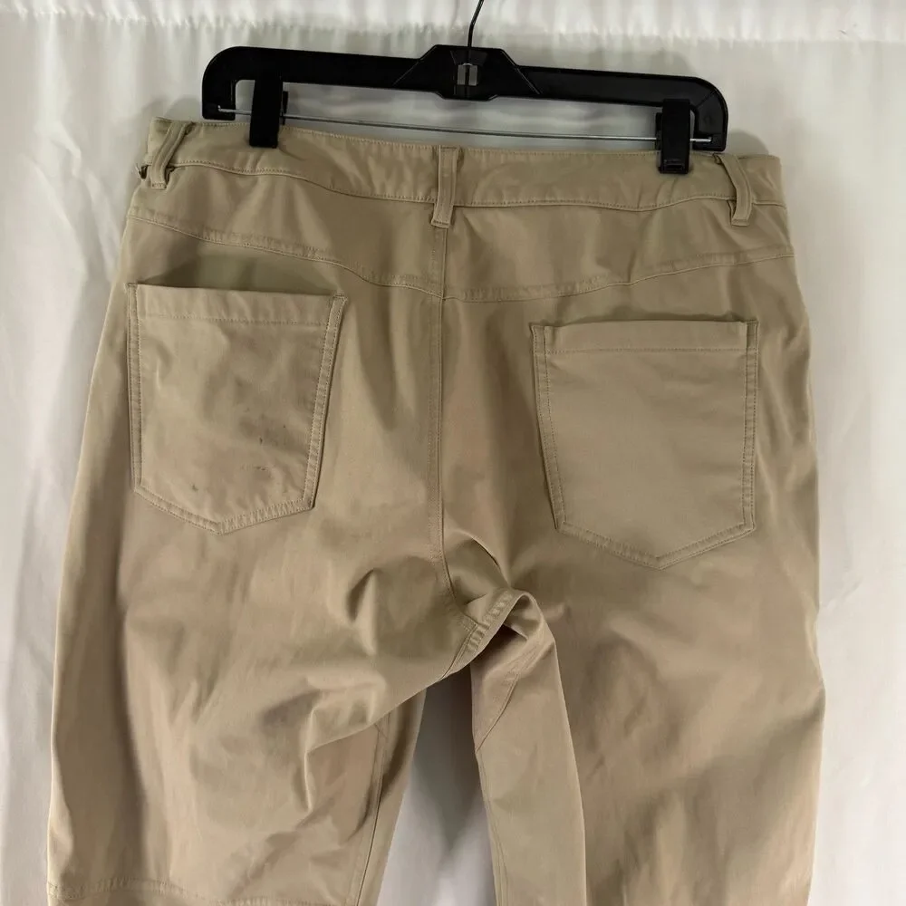 Lululemon ABC Pants Men's 36 Khaki Brown Chino Flat Front Tech Fit Button Zip